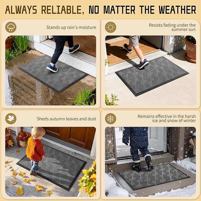 Yimobra Front Door Mat Outside Entrance 72 x 24, Waterproof and Washable Outdoor Mat, Non Slip Rubber Backing, Heavy Duty Welcome Matt for Home Entry Floor Porch Garage Office, Low Profile, Grey