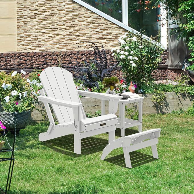 SERWALL Folding Adirondack Ottoman, White