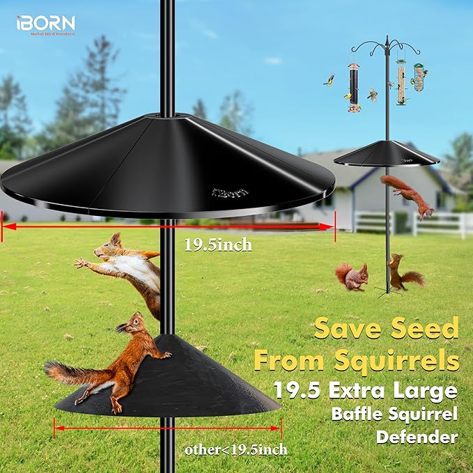 iBorn Squirrel Baffle for Bird Feeder Pole, 19.5” Oversized Baffle, Squirrel Defender, Bird Feeder for Outdoors Protector, Polycarbonate(PC), Pack of 2, Black