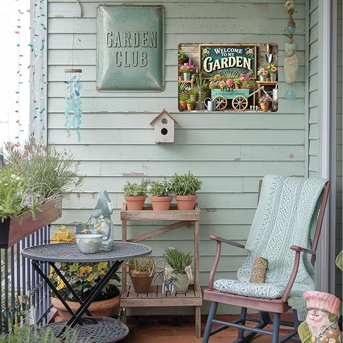 Gardening Gifts Welcome to My Garden Tin Sign-Funny Garden Signs for Plant Lovers,Perfect Gifts for Plant Mothers Grandmas and Housewarming 8x12in