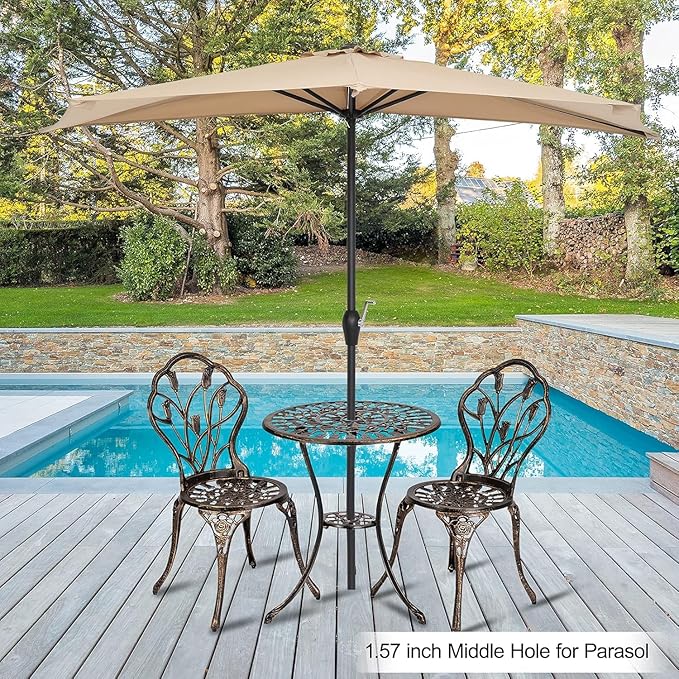 VINGLI 3 PCS Outdoor Bistro Set, Outdoor Patio Set, All-Weather Cast Aluminum Bistro Table Set, Bistro Table and Chairs Set of 2 for Backyard, Garden, Balcony (Bronze, Tulip)