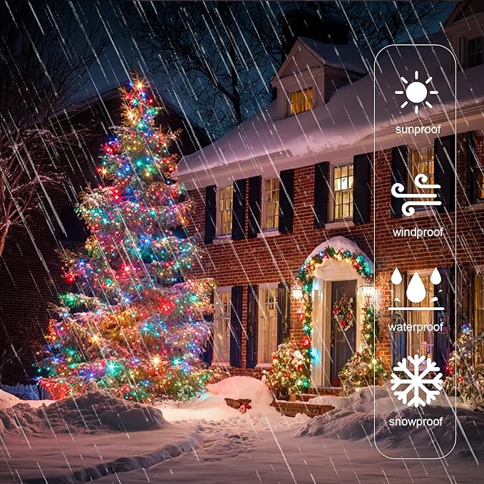 Christmas String Lights Outdoor, 328 FT 1000 LED Waterproof String Lights Green Wire with 8 Modes Timer, Christmas Decoration for Indoor Yard Tree Wedding Party Holiday, Multi-Colored