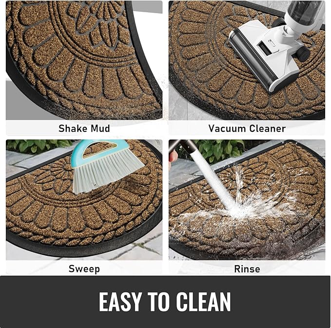 Mibao Front Door Mat Indoor Outdoor Entrance, Semicircular Entrance Mat, Half Round Waterproof Non-Slip Durable Rubber Doormat, Low Profile Heavy Duty Doormat for Garage, Patio, 30" x 18", Brown