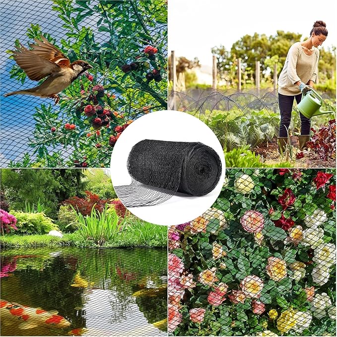 Pond Netting, 28 x 30FT Pond Net for Koi Ponds, Garden Pool Fine Mesh Pond Netting Cover for Leaves, Protects Koi Fish from Birds Cats Predators, with 14 Stakes and 30 Cable Zip Ties