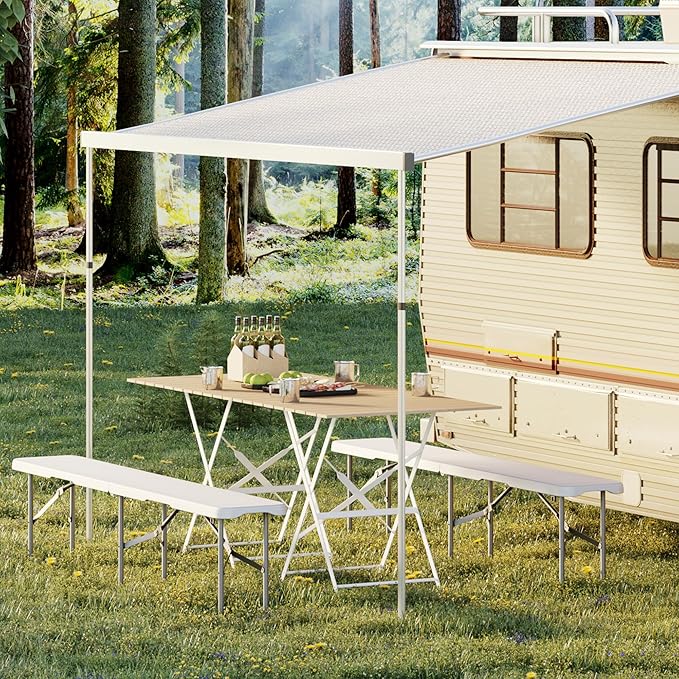 GarveeLife Portable Folding Bench 6 Foot 2 Pack, Plastic Foldable Bench HDPE BenchTop with Carrying Handle for Outdoor Picnic Camping Party Sports Activities - White