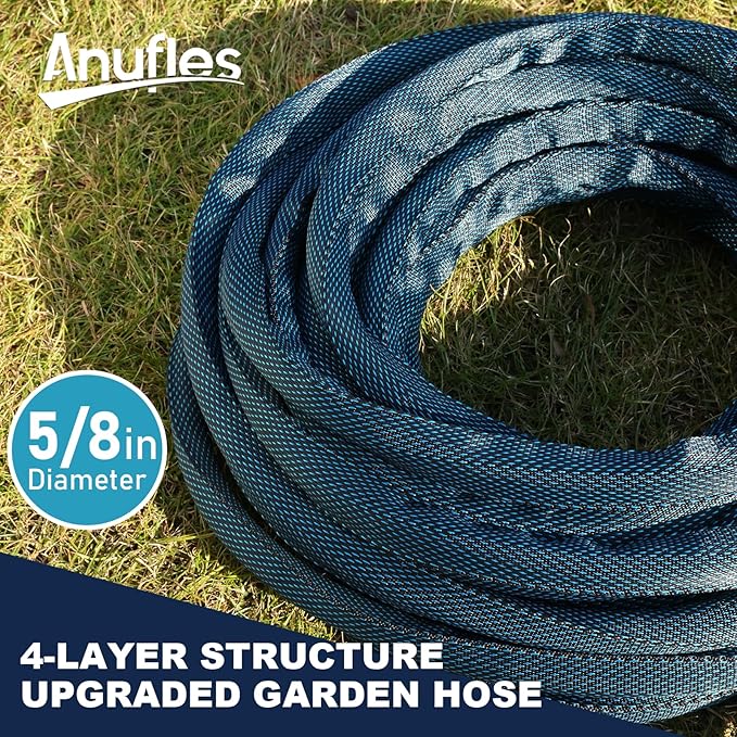 Aunfles 100FT Garden Hose - Flexible Water Hose with 10 Spray Nozzle, Lightweight Design, Easy Storage, Leak-Proof, Compact, Portable, Car Wash for Yard (Blue)
