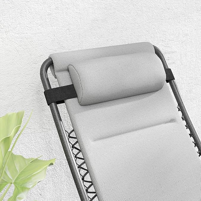 Outsunny Zero Gravity Chairs Set of 2, Reclining Folding Zero Gravity Lounge Chair, Outdoor Lounge Chairs with Cushion, Headrest, and Cup Phone Holder Tray for Patio, Beach, Light Gray