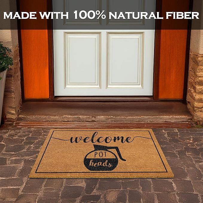 MAINEVENT Pot Head Door Mat Outdoor 30x17 Inch, Coffee Drinker Gift Men for Covered Outdoor Area, Funny Pot Head Gift, Funny Welcome Mat, Coffee Themed Decor for Front Door