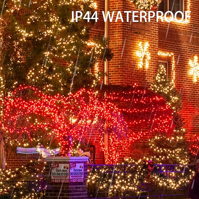 Dazzle Bright 2 Pack Total 400LED 132FT Red Christmas Solar String Outdoor Lights, Solar Powered with 8 Modes Waterproof Fairy Lights for Bedroom Patio Garden Tree Party Yard Decoration