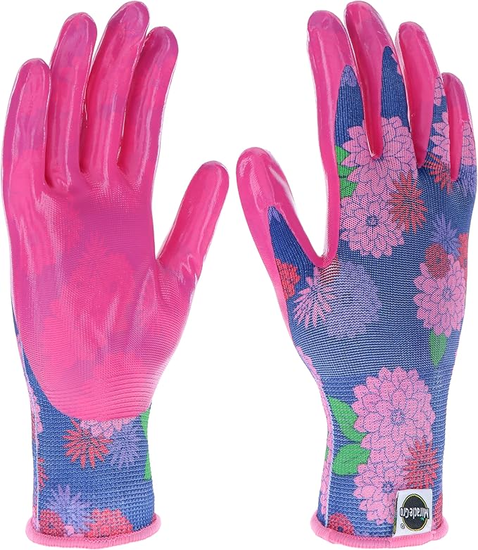 Miracle Gro Women's Nitrile Coated Grip Floral Pattern Gardening Work Gloves