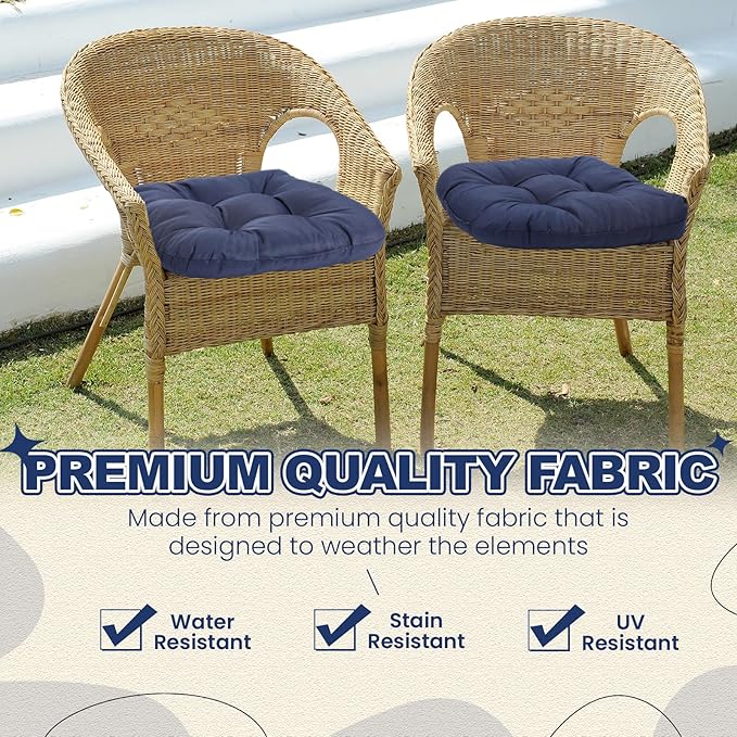Barydat 3 Pack Wicker Furniture Cushions Waterproof Outdoor/Indoor Tufted Wicker Chair Cushions 1 Loveseat and 2 U-Shape Rattan Chairs for Patio Furniture, Rattan Love Seat, Bench(Navy Blue)