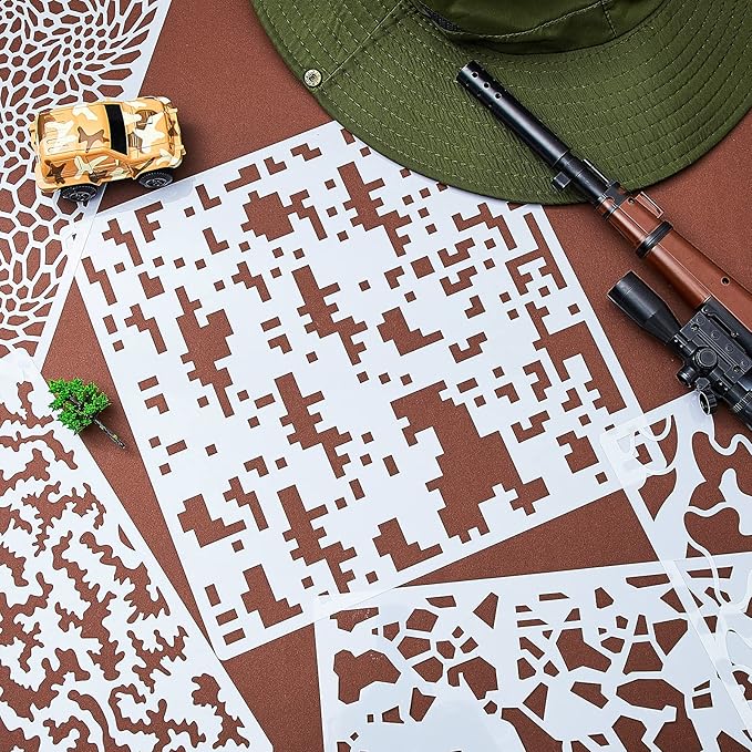 Outus 9 Pieces Camo Print Stencils Camouflage Painting Templates Reusable Grass Pattern Stencils Green Camo for DIY Scrapbooking Painting on Wood Crafts (11.8 x 11.8 Inch)