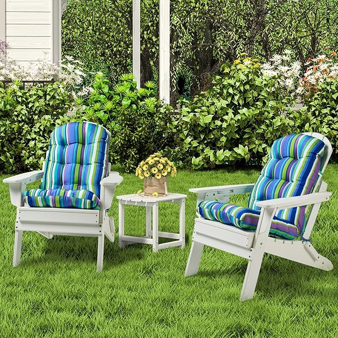 Adirondack Chair Cushion, High Back Patio Cushions with Adjustable Ties, 48.8x20.4x4.3, Waterproof Tufted Pillow, Fade Resistant Seat Rocking Chair Cushion for Indoor/Outdoor, Stripe Blue, 1