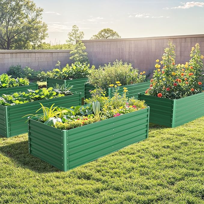 DWVO 2pcs 6 x 3 x 1 FT Raised Garden Bed Kit, Outdoor Galvanized Flower Bed with Gloves, Large Metal Planter Box for Vegetables, Flowers, Herbs, Fruits, Green