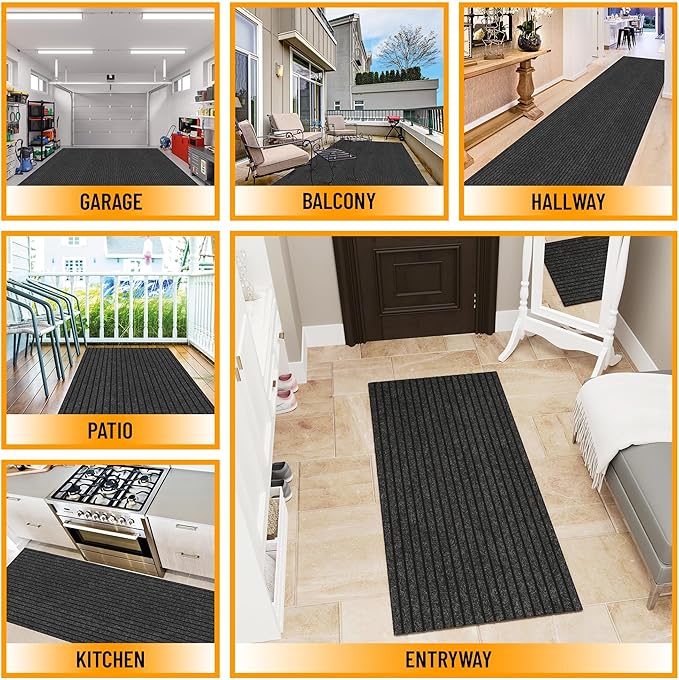 Ottomanson Front Door Mat – Non Slip Scraper Mud Mat for High Traffic Entryways, RV & Patio – Dirt Trapping and Durable for Indoor & Outdoor Use – 2' x 4' – Black