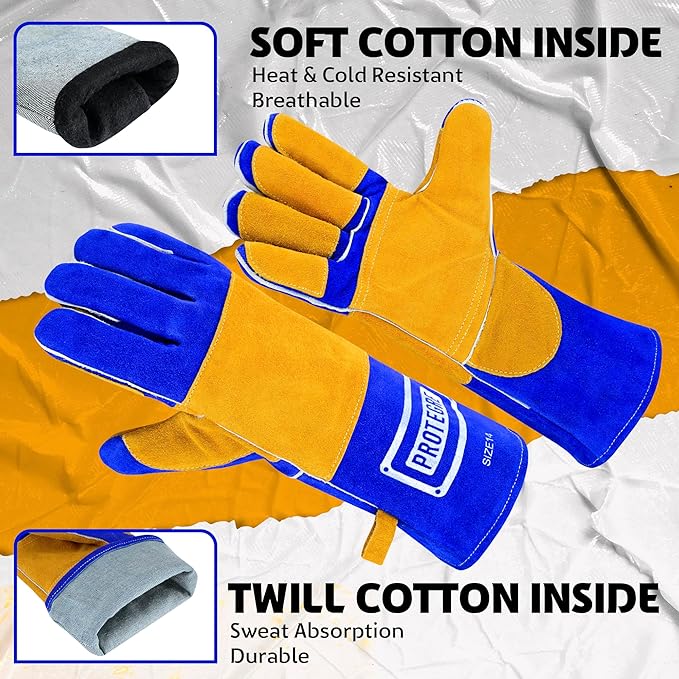 Welding Gloves 16” – 932°F Heat Resistant Leather Gloves with Kevlar – Heavy Duty BBQ & Cooking Gloves for Grill, Oven, Stove, Fireplace, Welding, Forge, MIG, TIG & High Heat Protection