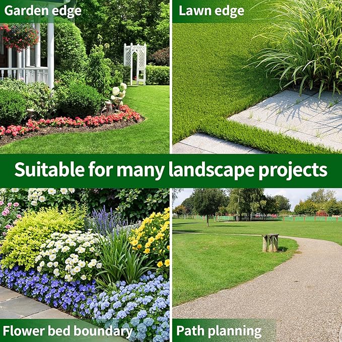 4 in x 25 Ft Garden Landscape Edging, No Dig Garden Edging Border Kit with 46 Pcs Spikes for Flower Bed Lawn Yard Grass Green