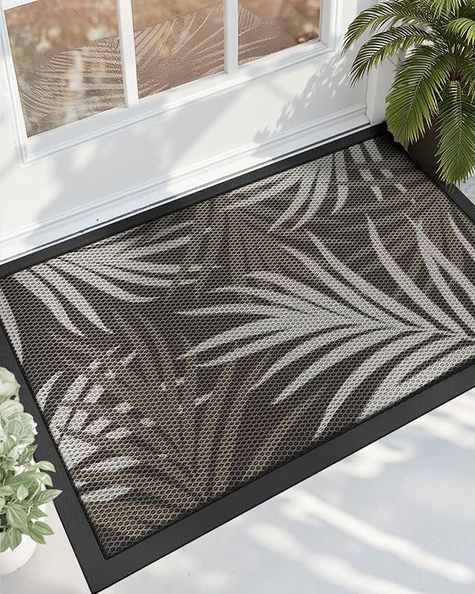 Color&Geometry Small Outdoor Mats with Leaf Design for Front Door All Weather, 17"x30" Non Slip Outside Door Mats, Dirt Trapping Waterproof Doormat Outdoor Entrance