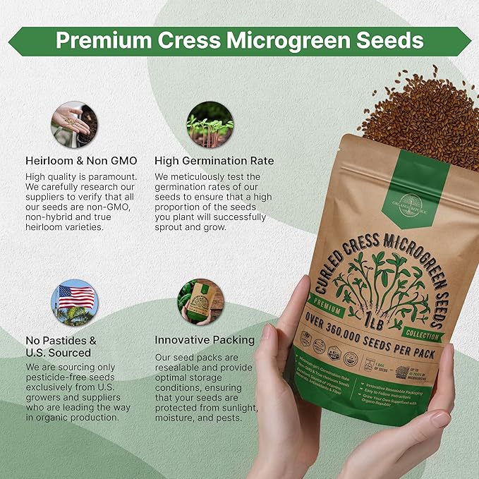 Organo Republic Cress Sprouting & Microgreens Seed - 360,000 Non-GMO Heirloom Seeds, Sprouts in Bulk 1lb Resealable Bag for Planting & Growing Microgreens in Soil, Coconut Coir, Aeroponic & Hydroponic