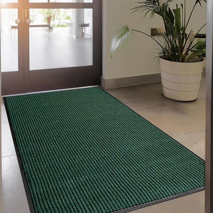 LuxUrux® Durable Rubber Door Mat - Heavy Duty, Indoor/Outdoor, Easy Clean, Waterproof, Patio, Garage - Commercial Floor Mat for Entry (Green, 3' x 6' (Runner))