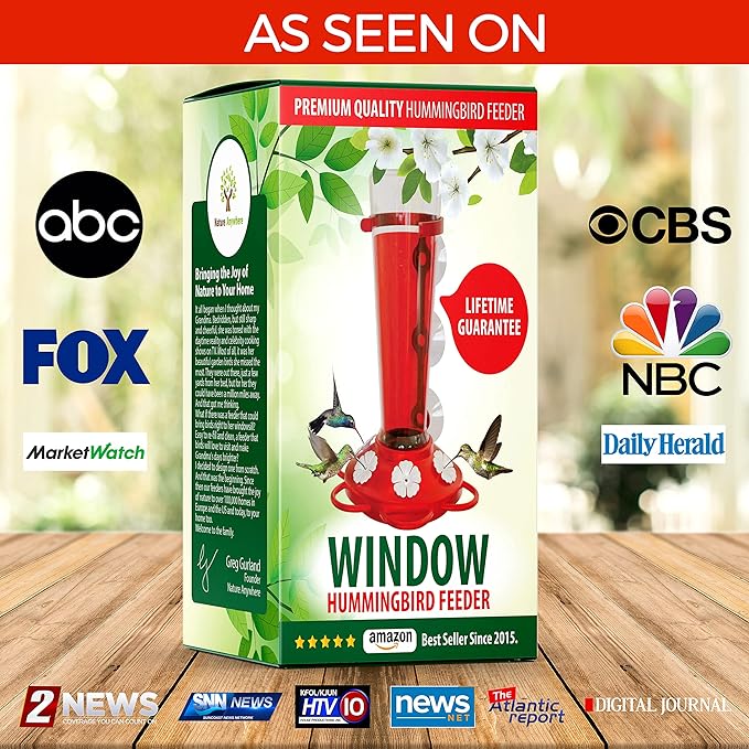 Window Hummingbird Feeders for Outdoors Including 3 Colors of Interchangeable Flowers for Hummingbirds Food and Nectar (2 Pack)