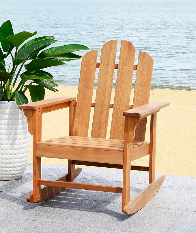 SAFAVIEH Outdoor Collection Moreno Teak Brown Rocking Chair