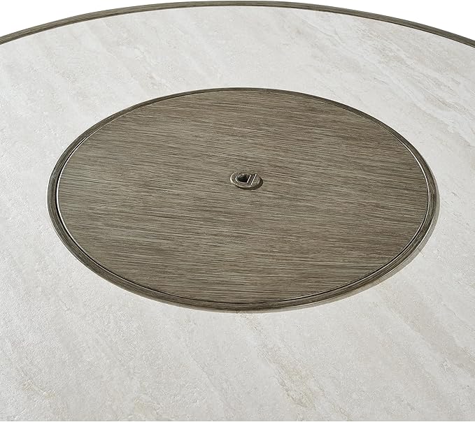 Signature Design by Ashley Rainier Ranch Contemporary Sintered Stone Tabletop Outdoor Fire Pit Table with Pedestal Base, Light Brown & Beige