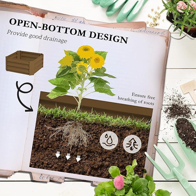Outsunny Galvanized Raised Garden Bed, 55" Tall Outdoor Planter Box with Trellis Tomato Cage and Open Bottom for Climbing Vines, Vegetables, Flowers in Backyard, Garden, Patio, Brown