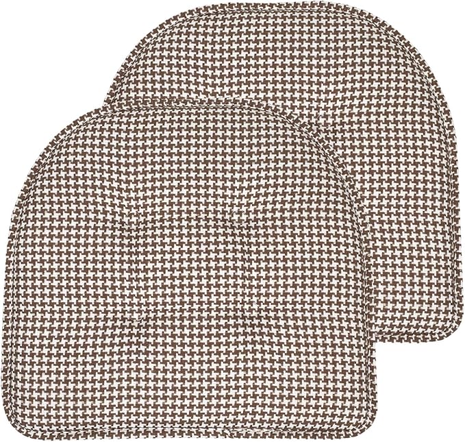 Sweet Home Collection Chair Cushion Memory Foam Pads Tufted Slip Non Skid Rubber Back U-Shaped 17" x 16" Seat Cover, 2 Count (Pack of 1), Houndsooth Brown