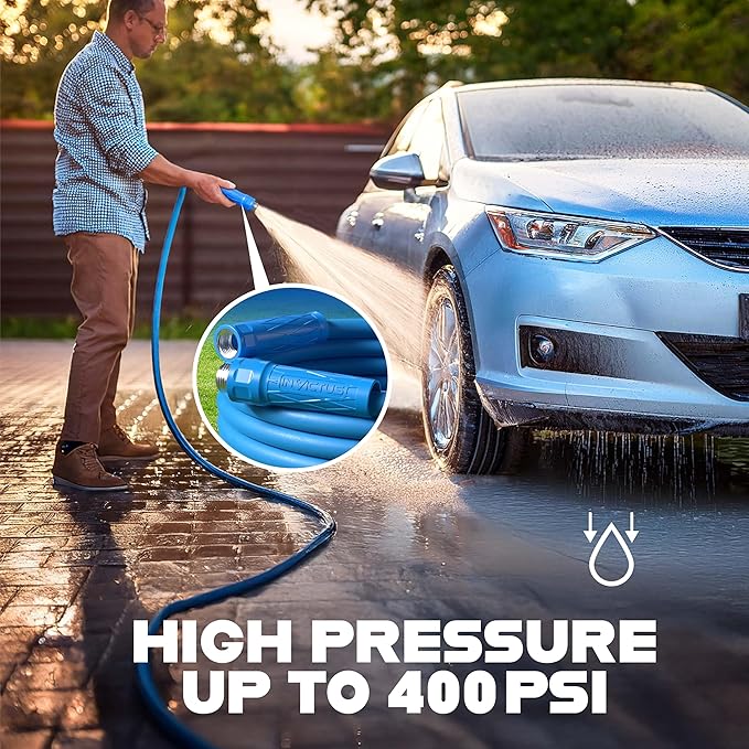 INVICTUS 25 Ft Garden Hose with Sprayer Nozzle, 2-Layer Heavy Duty Drinking RV Water Hose 25 Ft x 5/8 in. Flexible, Lightweight, NON Expandable, Kink Resistant, Easy Connect Fittings, 400 PSI