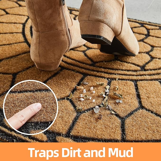 Half Circle Door Mat Outdoor, Front Door Rug Indoor Outside Entrance, Dirt Trapper Coir Doormat with Non Slip Backing, Half Round Rug for Entryway, 17x30, Brown