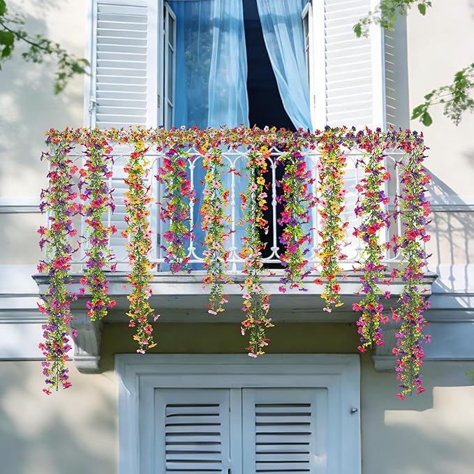 Artificial Flowers Garland Ivy, 4 Pack 5.9 FT Spring Summer Decor UV Resistant Fake Mums Floral Vine Silk Daisy Hanging Flower for Home Garden Wedding Decor Photo Booth Backdrop(Mix)