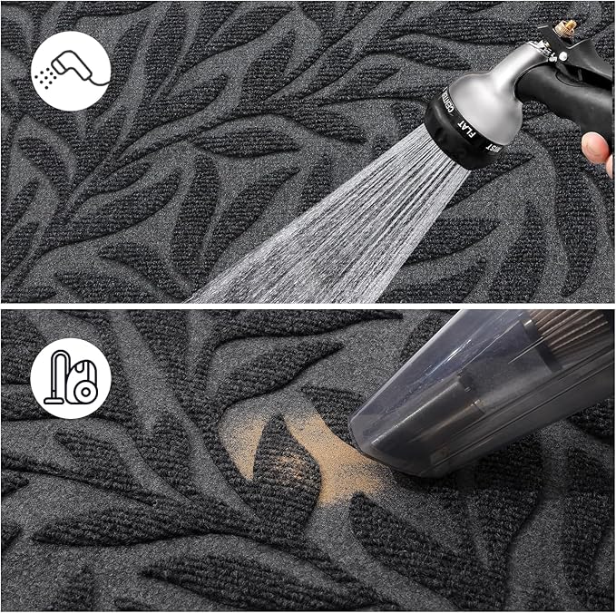 Smiry Front Door Mat Indoor Outdoor Entrance, Heavy Duty Natural Rubber, Trap Dirt and Moisture, Non-Slip Doormats, Low Profile, Easy Clean Patio Porch Entryway Mat, 59x23, Grey