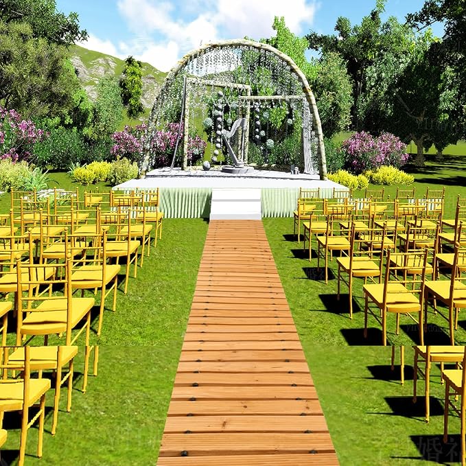 LINSHRY 8FT Wooden Garden Pathway, Outdoor Roll Out Decorative Garden Walkway, Weather-Resistant Non-Slip Wooden Walkway Pavers for Backyard, Beach, Wedding Party Paths