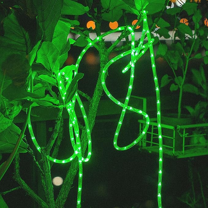 Waterproof LED Rope Lights, Connectable & Flexible with 8 Modes, Outdoor Lighting for Deck, Garden, Pool, Patio & Christmas Decor (Green, 50ft)