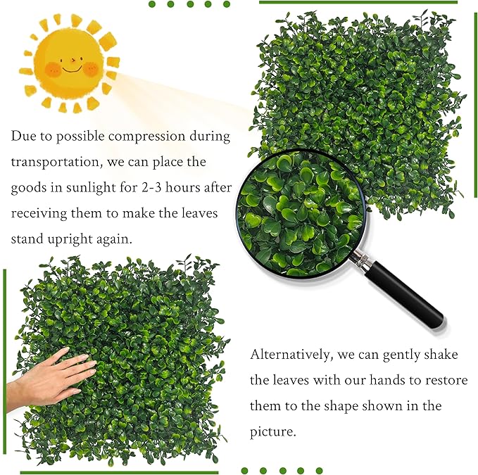 Artificial Grass Wall Panel,10"x 10"(8P) 4-Layer Leaf UV-Anti Greenery Faux Boxwood for Indoor,Outdoor Patio Balcony Privacy & Ivy Fence Covering Privacy, Garden, Backyard Wall Backdrop Decor
