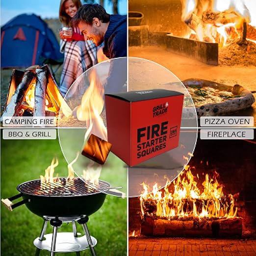 Grill Trade Fire Starters for Wood Stove, Fireplace, Campfires, Grill, Fire Pit, Barbeque - 288 Pieces Indoor Outdoor Starter Squares