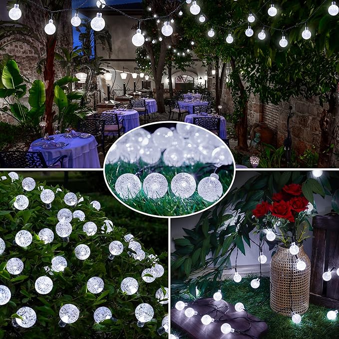 2-Pack 30 LED 20FT Solar String Lights Outdoor, Crystal Globe Lights with 8 Lighting Modes, Waterproof Solar Powered Patio Lights for Garden Yard Porch Wedding Party Decor (White)