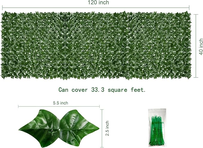 Artificial Ivy Privacy Fence Screen - 40" X 120" UV-Anti Fake Leaves Vines - Patio Balcony Privacy, Garden, Backyard Greenery Wall Decor