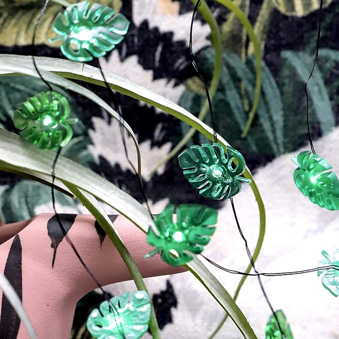 Summer Tropical Leaf Lights for Bedroom Battery - Operated Fairy Lights with Remote - Tropical Monstera Green Decor Acrylic Monstera Leaf Decor for Summer Party Home