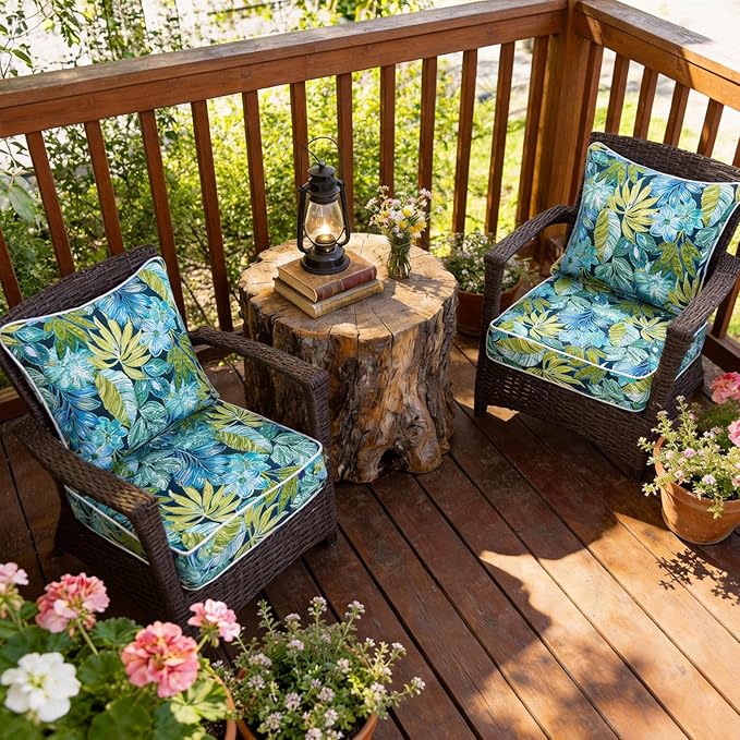 COZYVIDA Outdoor Deep Seat Cushion Set of 2, 22"x24" Seat & 23"x19" Back,Water-Resistant Breathable Fabric,UV-Resistant 1000+ Hrs, 30D Foam with Recycled Fiber Fill and YKK Zippers,Jungle Floral