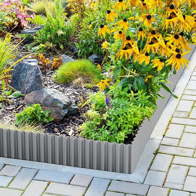 Corrugated Metal Garden Edging 6" x 20Ft, Landscape Edging Border for Lawn, Flower Bed, Garden Fence, Paver Edging (Light Gray)