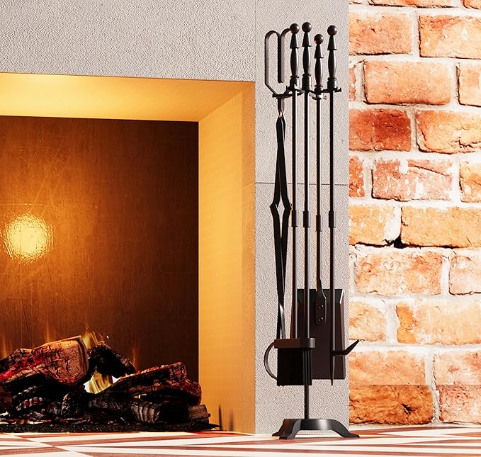Fire Beauty Fireplace Tools Set 5 Pieces Wrought Iron Fire Tool Set for Outdoor/Indoor Fireplace Accessories Set