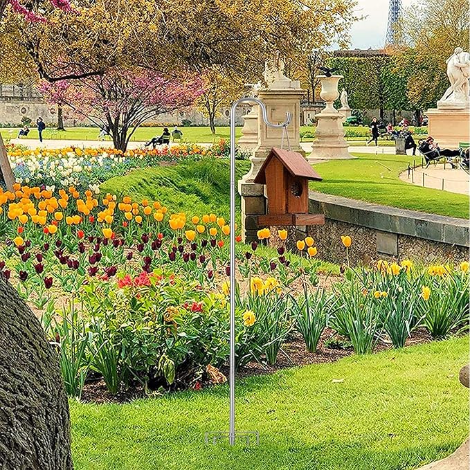 Ihomepark Shepherds Hook for Outdoor, 62 Inch Tall & 5/8 Inch Diameter Stainless Steel Heavy Duty Poles to Hang Outdoor Lights with 5 Prongs Base, Suitable for Bird Feeders or Wedding Decors(1pack)