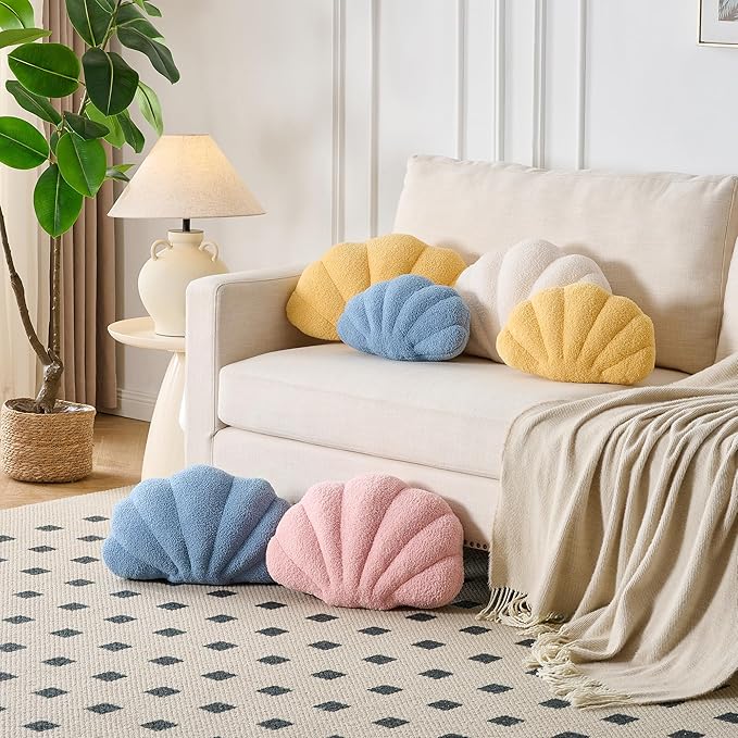 Seashell Throw Pillows Shell Shaped Pillow Light Pink Sea Shell Pillows for Bed Seashell Decorative Pillow Soft Plush Pillow Sea Couch Decoration(13 X 10 inch)