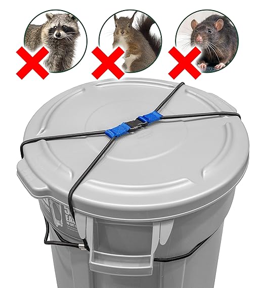 ENCASED Trash Can Lock for Animals/Raccoons, Bungee Cord Heavy Duty Large Outdoor Garbage Lid Lock ((Does NOT Include Trash Can))