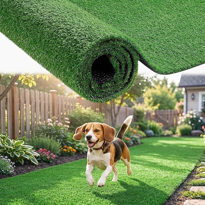 7 FT x 15 FT Artificial Grass Turf 4 PCS - 0.4" Pile Height Extra Large Realistic Fake Grass Rolls with Drainage Holes, Outdoor Indoor Landscape Lawn Carpet Rug for Patio, Balcony
