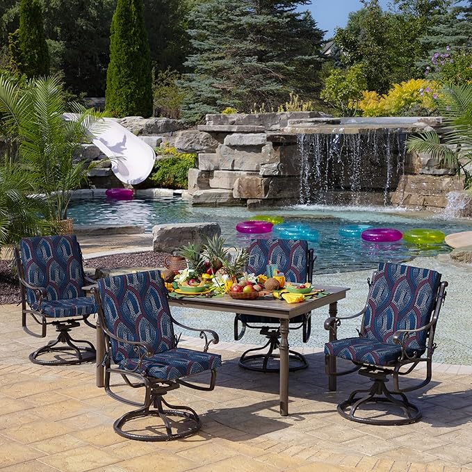 Arden Outdoor Dining Chair Cushion, 20 in x 20 in, Patio Cushion for Patio, Dining, or Rocking Chairs, Sapphire Liberty Mosaic