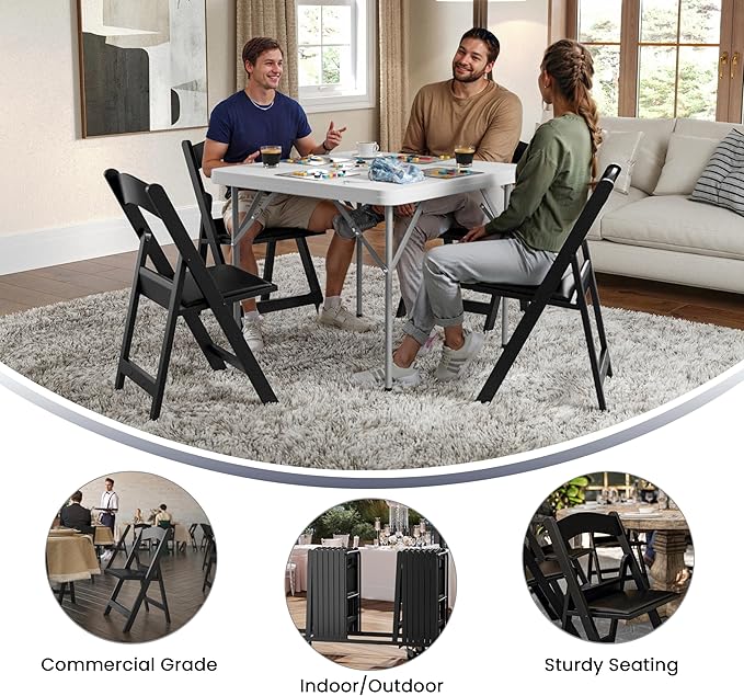 Flash Furniture Hercules™ Series Folding Chair - Black Resin – 1000LB Weight Capacity Comfortable Event Chair - Light Weight Folding Chair