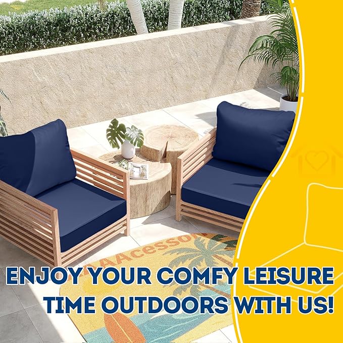 AAAAAcessories Outdoor Seat Cushions for Chairs, Fade-Resistant, Waterproof Patio Furniture Replacement Cushions, 22" x 24" x 5" + 22" x 19", Navy Blue